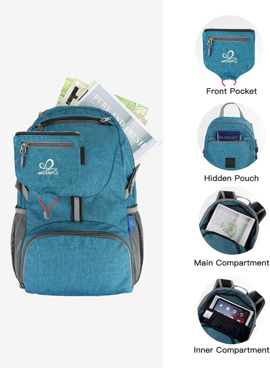 WATERFLY Small Lightweight Packable Backpack: 20l Hiking Daypack Man Woman