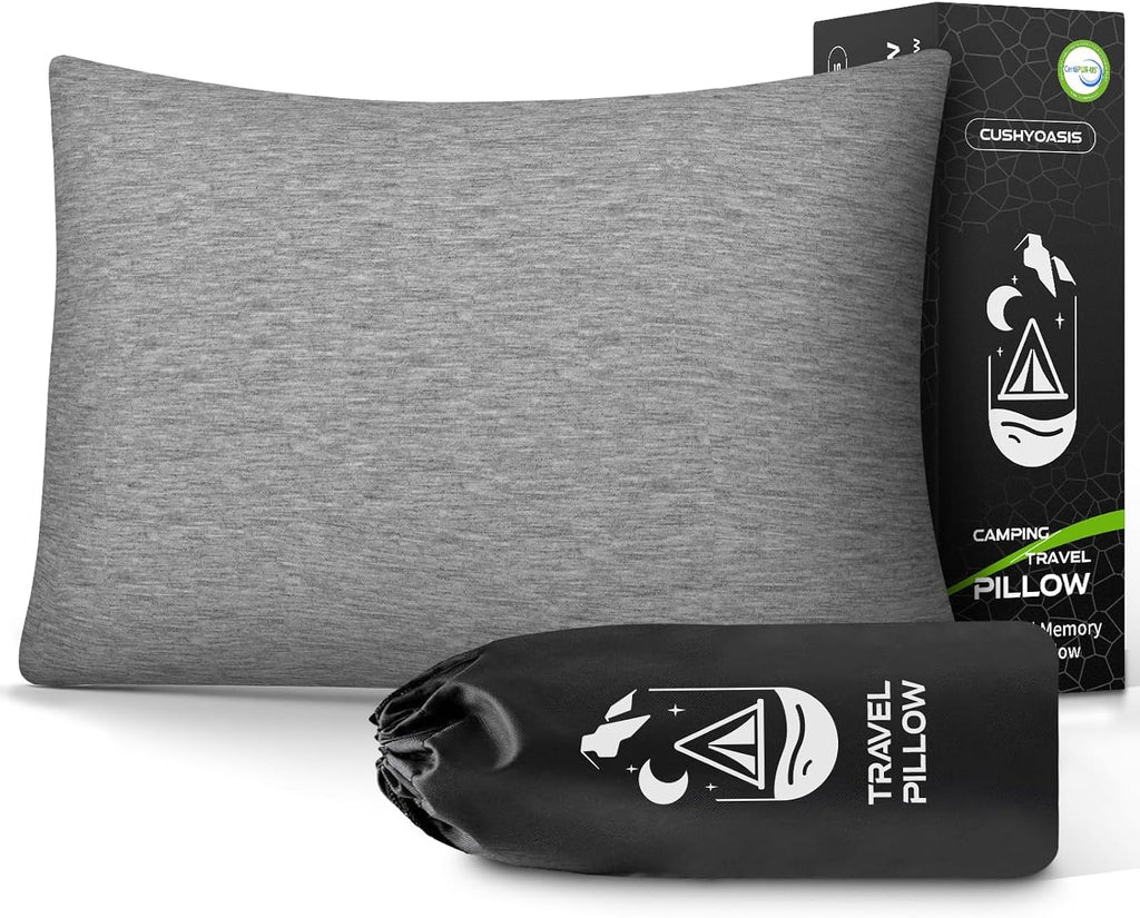 CushyOasis Camping Pillow Set with Travel Pillow, Eye Mask, Earplugs Small