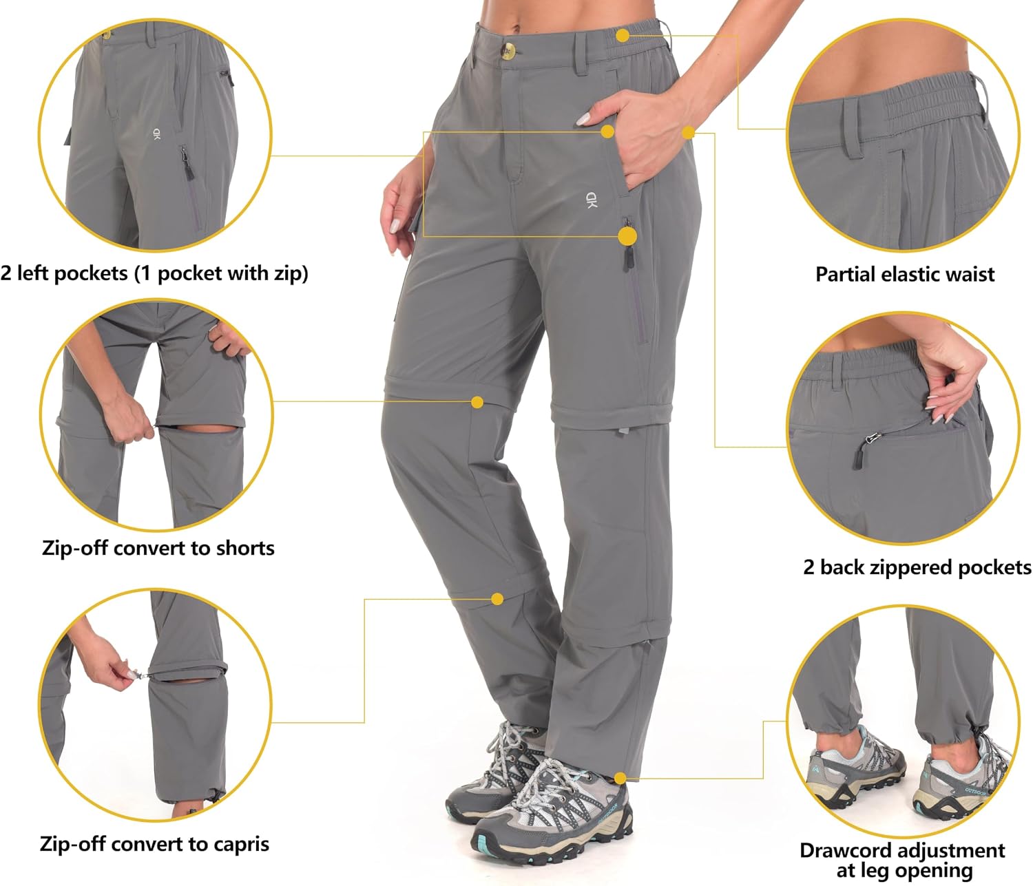 Little Donkey Andy Women's Convertible Pants, 3 in 1 Zip Off Hiking Pants