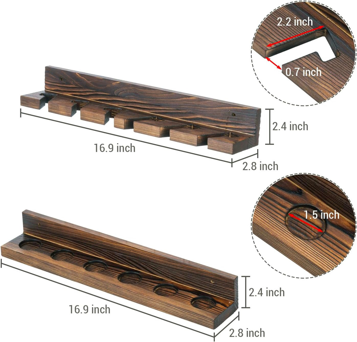 MyGift Rustic Wood Wall Mounted Fishing Rod Holder Rack, Holds 6 Rods