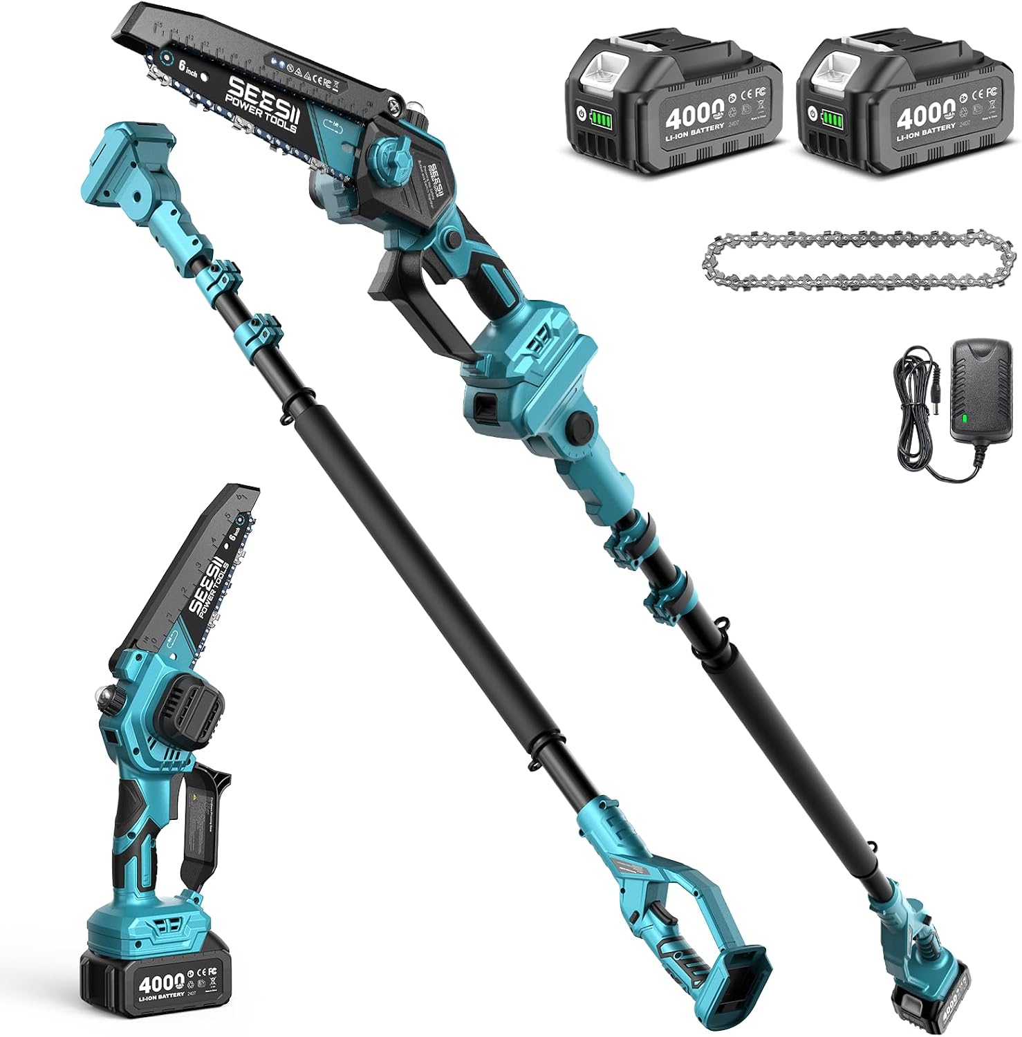 Seesii Mini Chainsaw, 6-inch Mini Chainsaw Cordless, Handheld Electric Power Chain Saw with 2 Batteries, for Tree Trimming Wood Cutting, Best Gifts for Father, Dad, Husband, Men