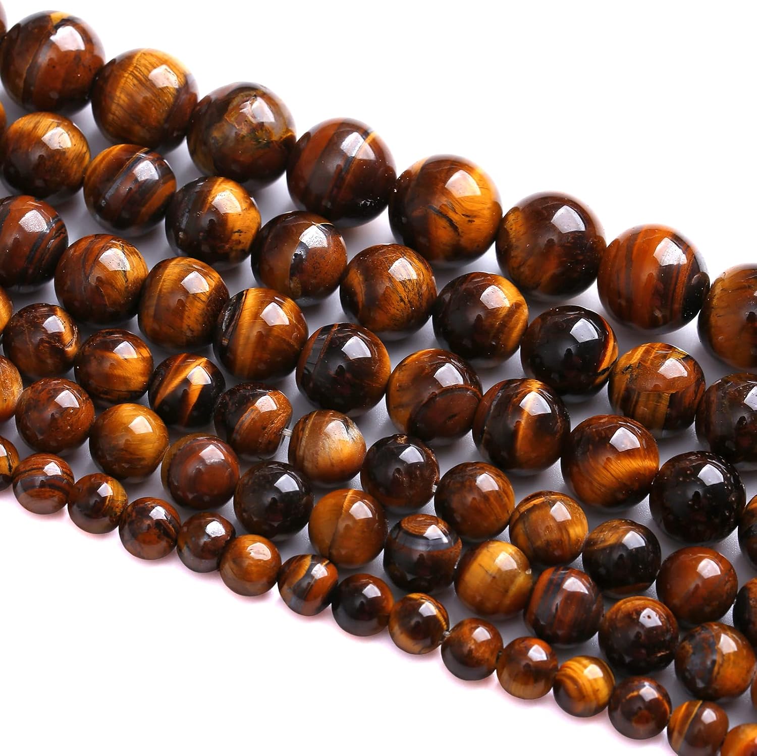 8MM 45PCS Natural Stone Yellow Tiger Eye Stone with Iron Mine Beads for Jewelry Making DIY Bracelet