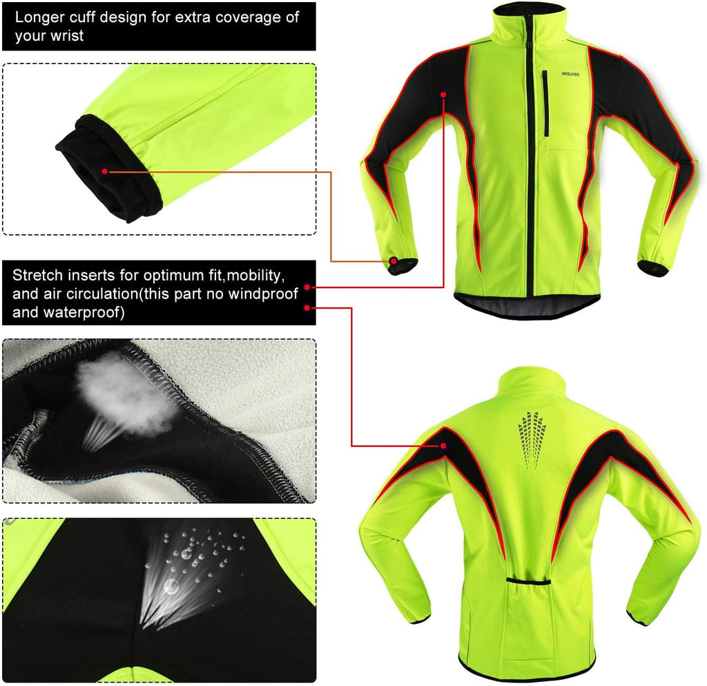 ARSUXEO Winter Warm UP Thermal Softshell Cycling Jacket Windproof Waterproof 15-k