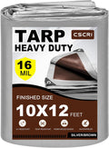 16 Mil Thick Heavy Duty Tarp, 10 x 12 Ft Finished Size, Silver/Brown