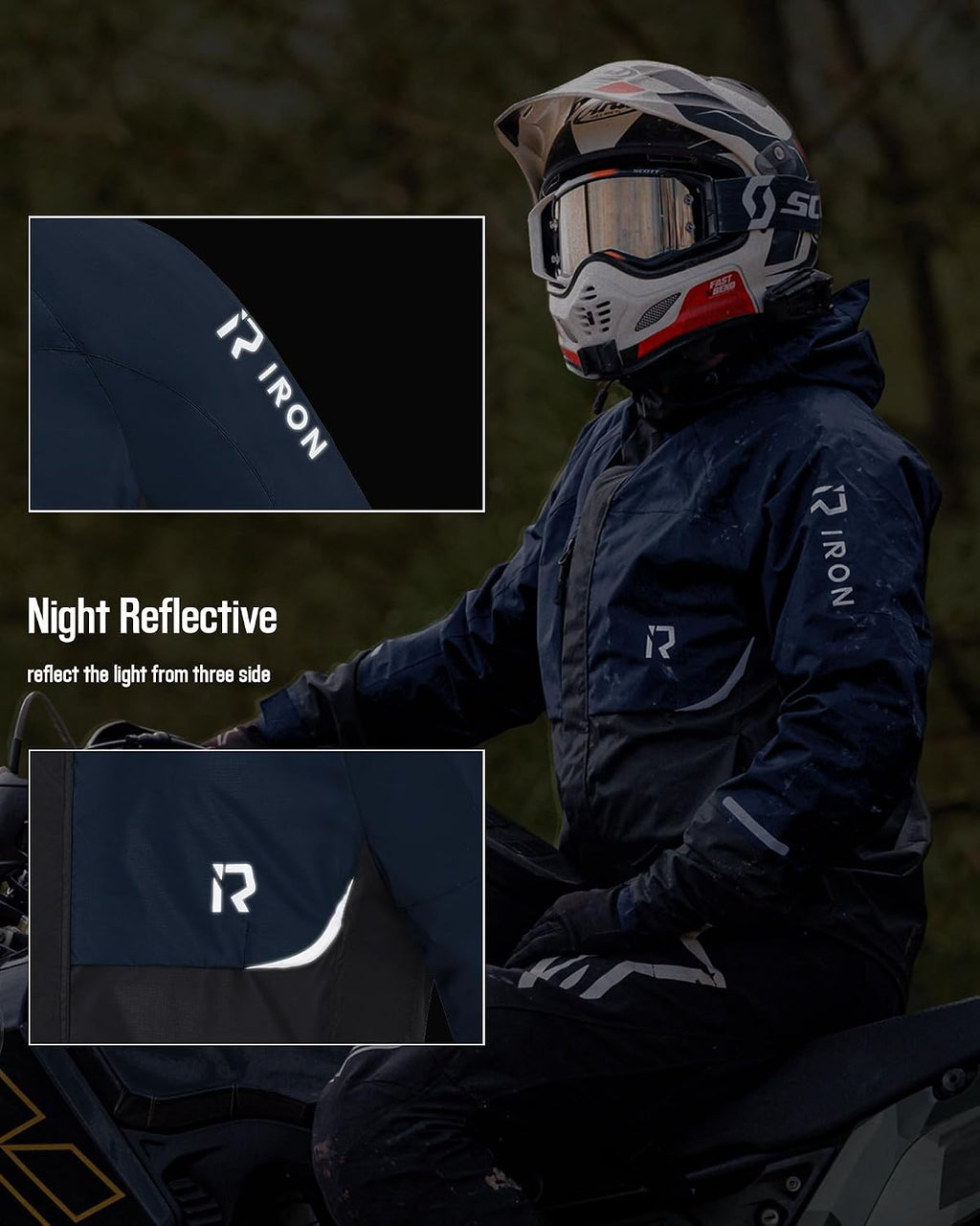 RIDEIRON Motorcycle Rain Gear for Men Women Waterproof Rain Suit Reflective