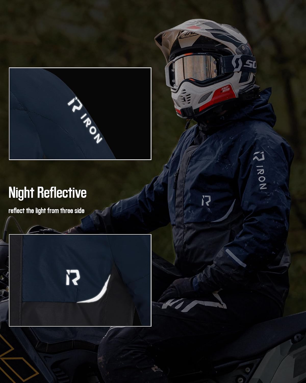 RIDEIRON Motorcycle Rain Gear for Men Women Waterproof Rain Suit Reflective