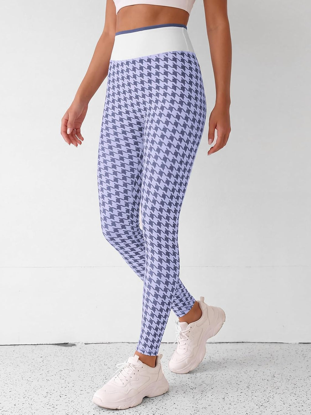 Aoysky Womens High Waist Houndstooth Leggings No Front Seam Yoga Pants