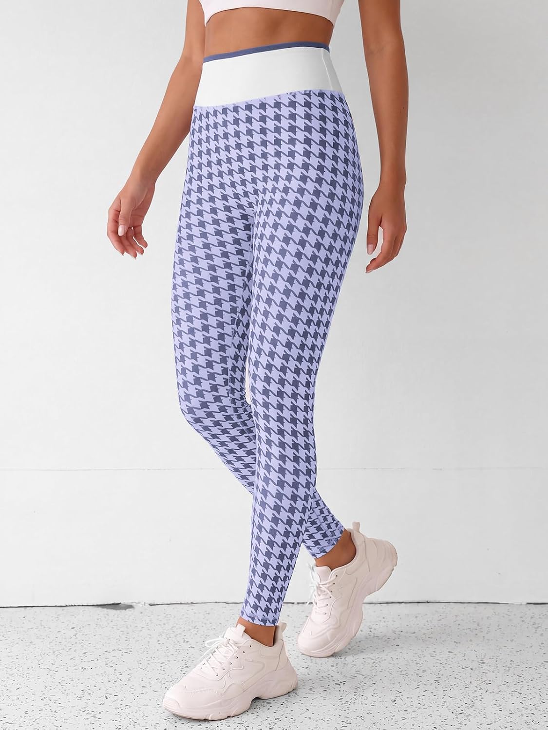 Aoysky Womens High Waist Houndstooth Leggings No Front Seam Yoga Pants
