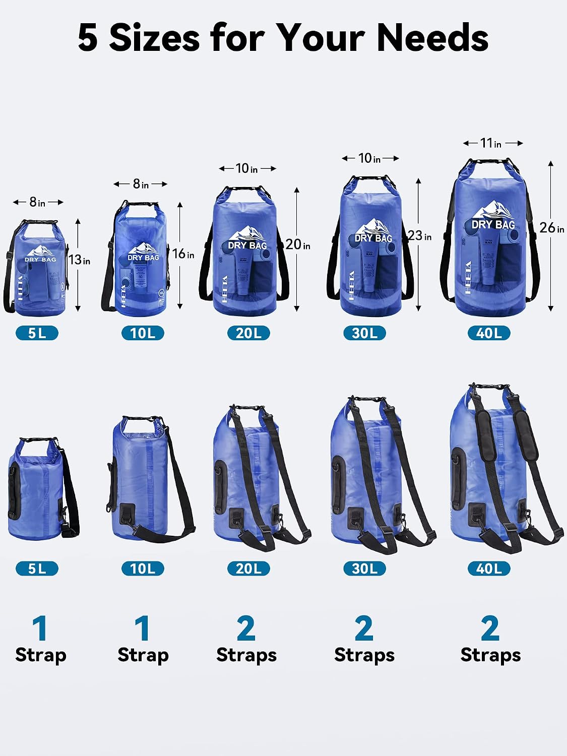HEETA Dry Bag Waterproof Backpack with Phone Case 5L/10L/20L/30L/40L