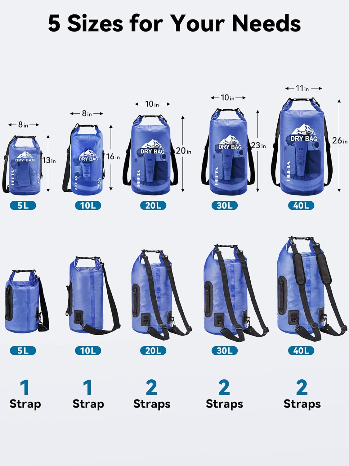 HEETA Dry Bag Waterproof Backpack with Phone Case 5L/10L/20L/30L/40L