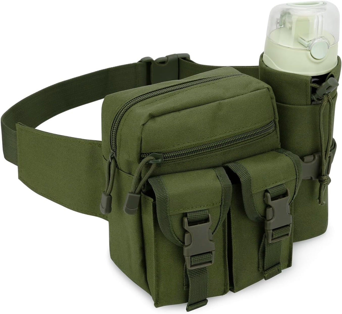 DOB SECHS Hiking Waist Bag with Detachable Water Bottle Holder and Adjustable Waist Belt Oxford Fanny Pack for Men Women Causal Belt Bag for Travel Outdoor Fishing Running Hiking Hunting,Green