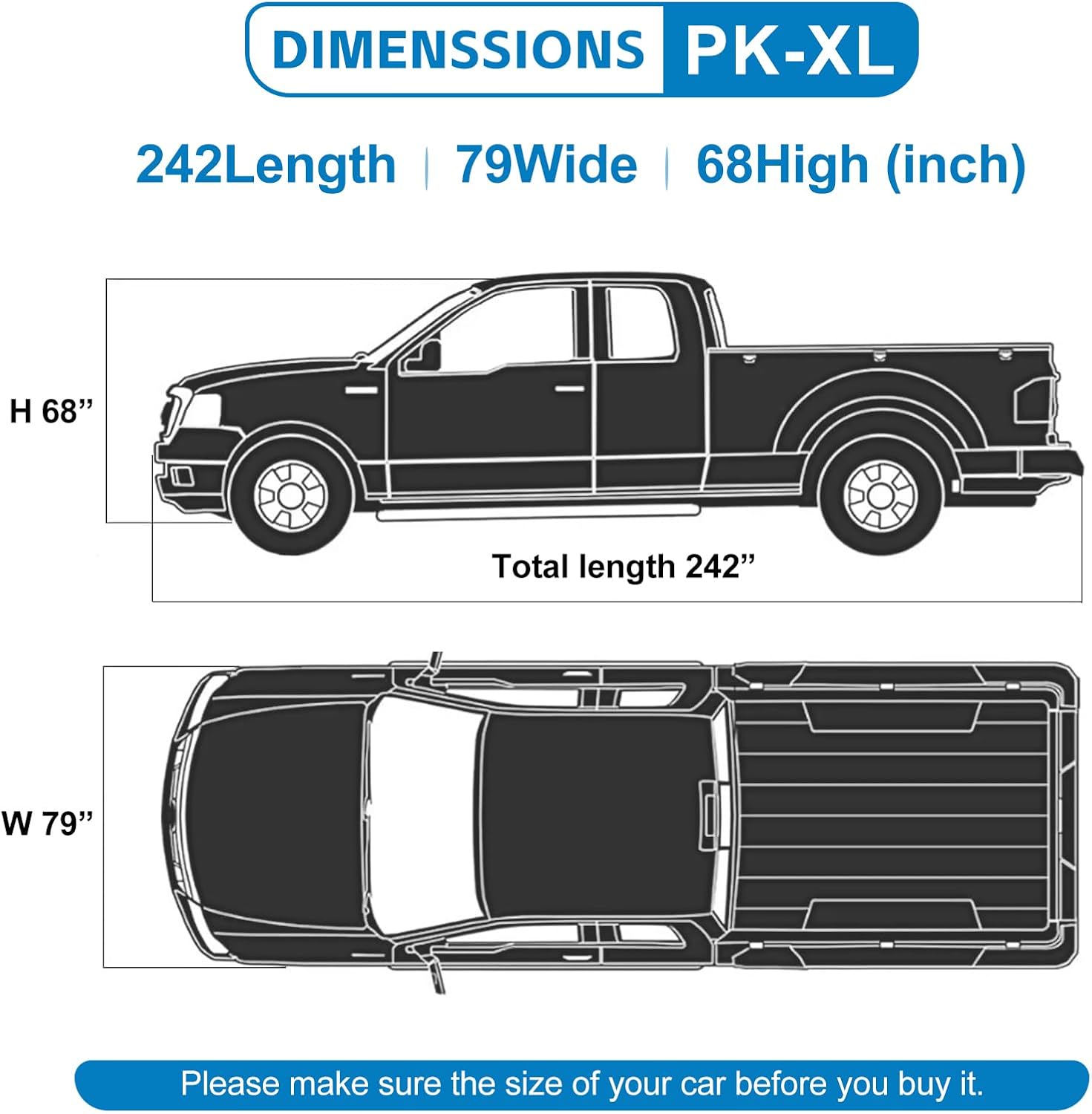 10 Layers Truck Cover Waterproof All Weather. Pickup Truck Cover Rain Snow UV Dust Protection. Length: 236-245 inches, Universal Fit for Ford F150 Chevy Silverado Dodge Ram 1500.