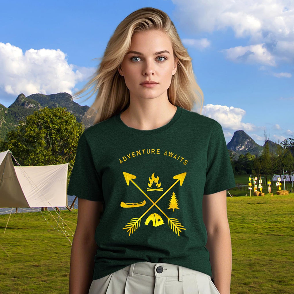 Womens Adventure Awaits Shirts Outdoor Lifestyle Camping Hiking T-Shirt Nature Travel Camp Life Tee