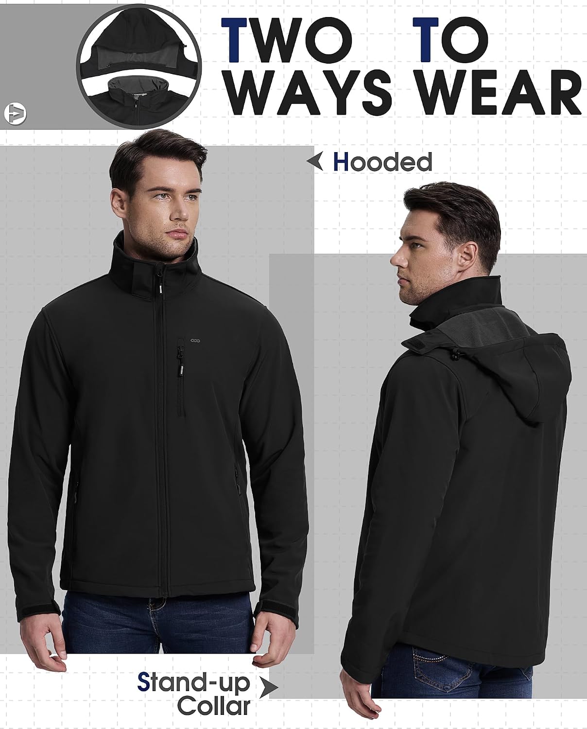 33,000ft Men's Hooded Softshell Jacket Waterproof Fleece Windbreaker Jacket