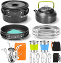 Odoland 16pcs Camping Cookware Mess Kit, with Folding Camping Stove