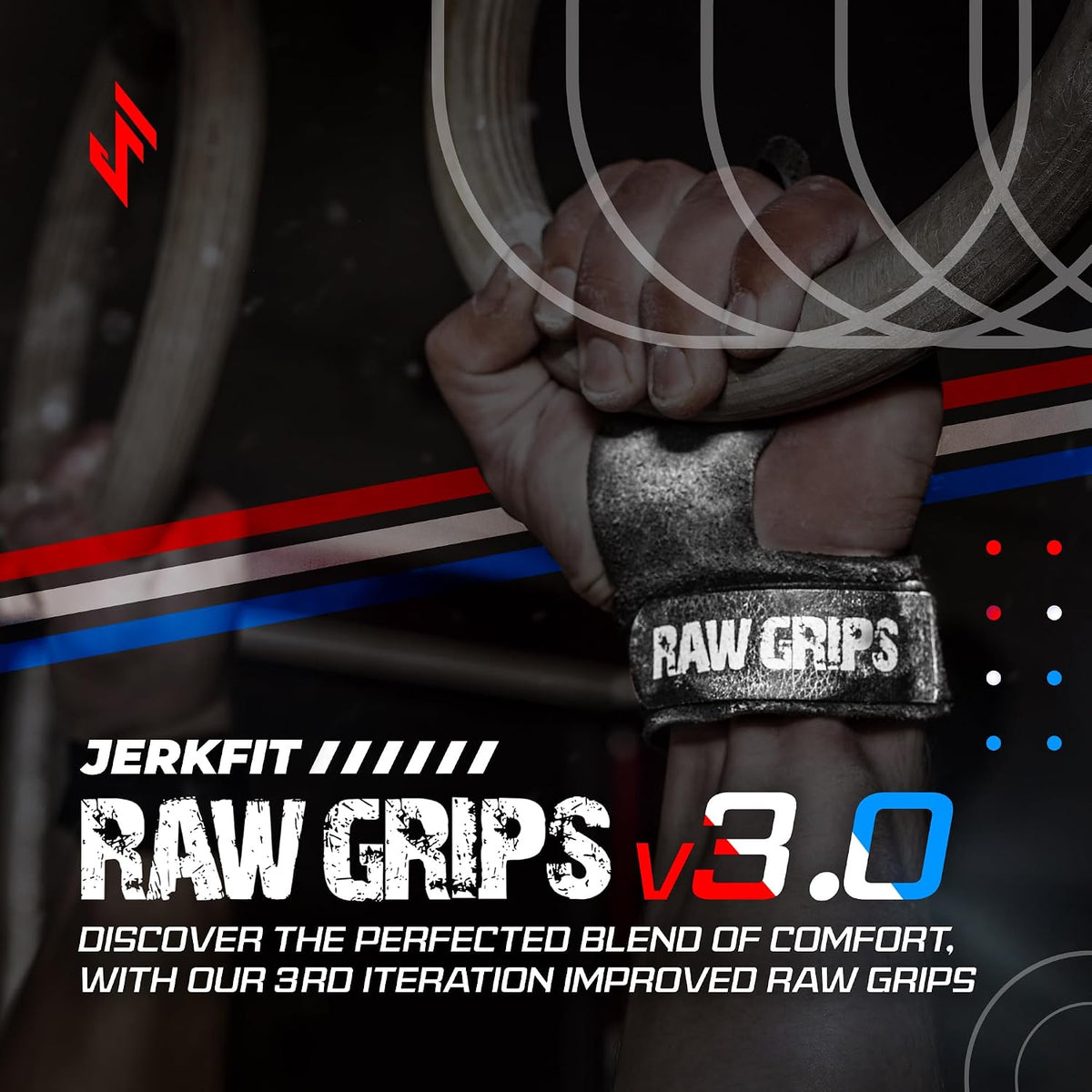 JerkFit Raw Grips 3.0, 2 Finger Leather Gymnastics Grips - Pull Up Grips for Cross Training Hand Protection - Hand Grips for Gymnastics Bars, Palm Guards for Athletes to Prevent Rips and Blisters
