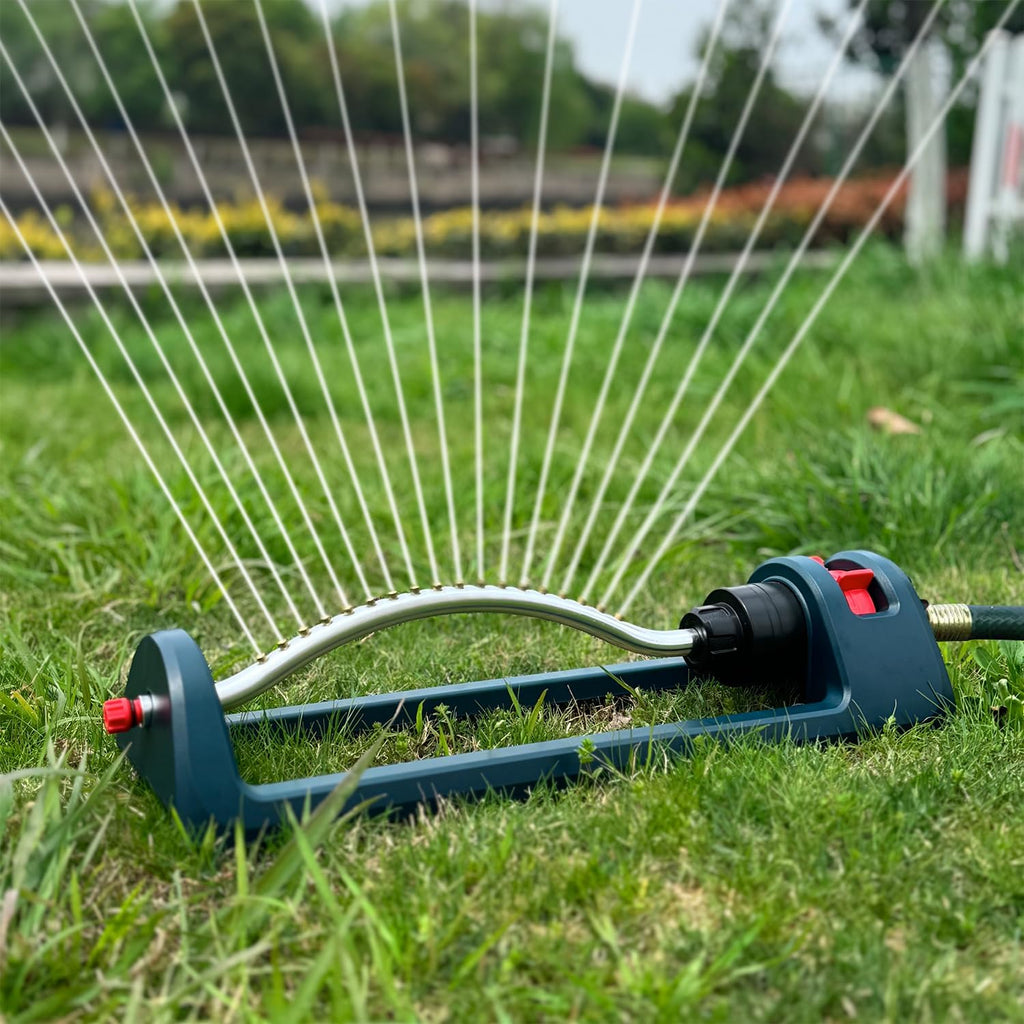 Lawn Sprinkler, 18 Brass Nozzles Garden Water Oscillating Sprinkler for Yard Covers up to 3,600 sq.ft, Heavy Weight Base, Built-in Spray Jet Cleaning Needle