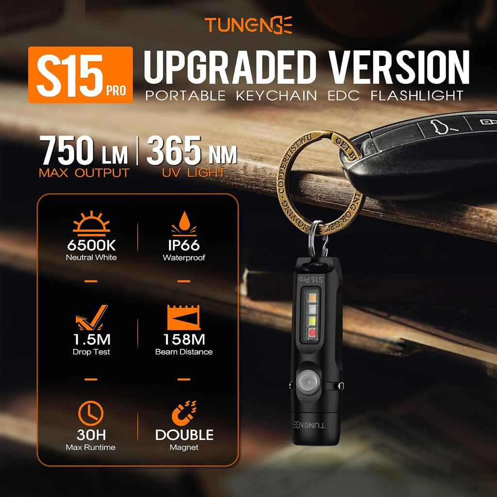 S15PRO Rechargeable keychain Flashlight,750 Lumen Mini light with COB