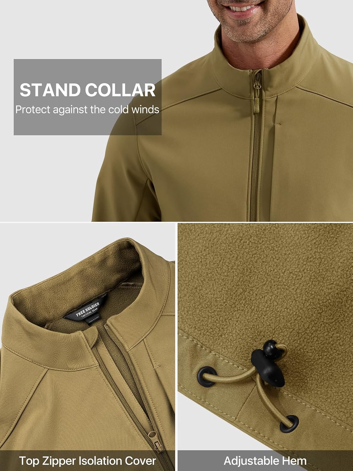 FREE SOLDIER Men's Waterproof Softshell Jacket Lightweight Fleece Lined Jacket Outdoor Hiking Windbreaker