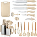 RAXCO Cooking Utensils Set,18-Piece Kitchen Utensils and Knife Set,Khiki