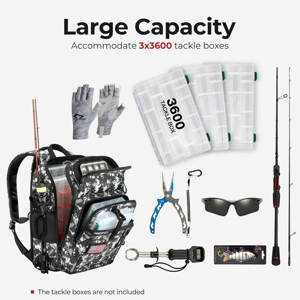 Piscifun Fishing Tackle Backpack, Rod & Gear Holder, Water-Resistant