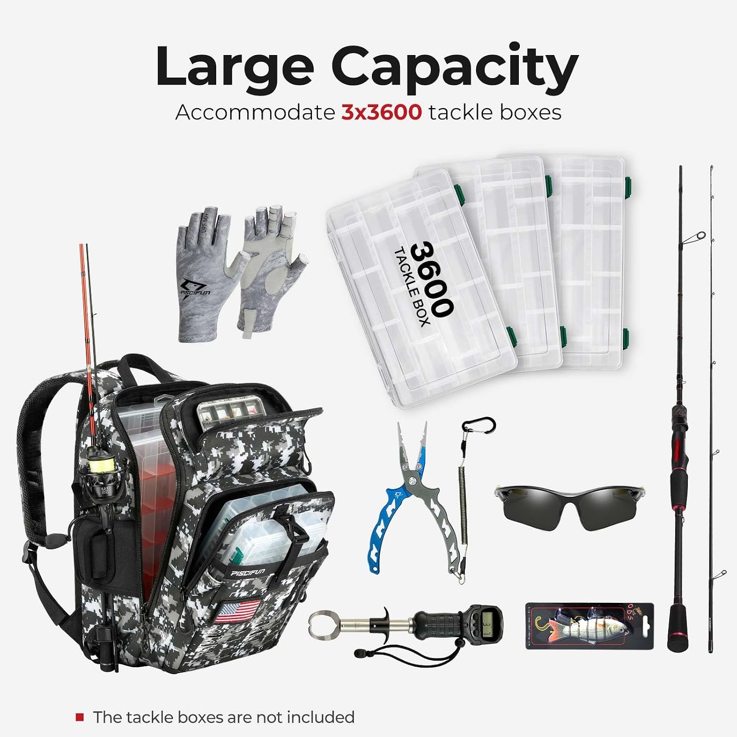 Piscifun Fishing Tackle Backpack, Rod & Gear Holder, Water-Resistant