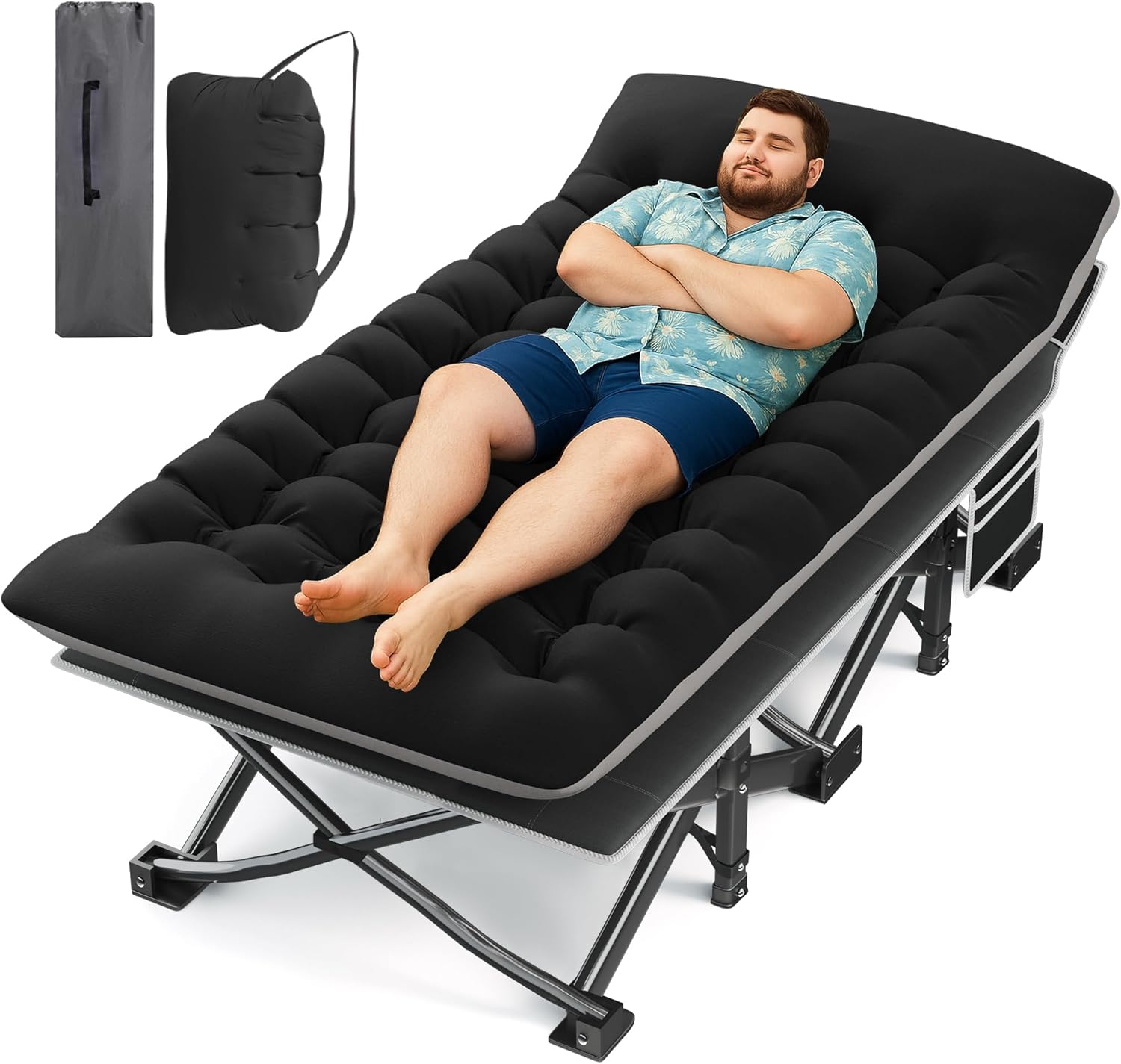HABUTWAY Camping Cot with Mattress, 32" Extra Wide Camping Cots for Adults, Sleeping Cot for Adults Holds Up to 600LBS, Cots for Sleeping, Camp, Rv, Beach, Patio, Office Naps(Black)