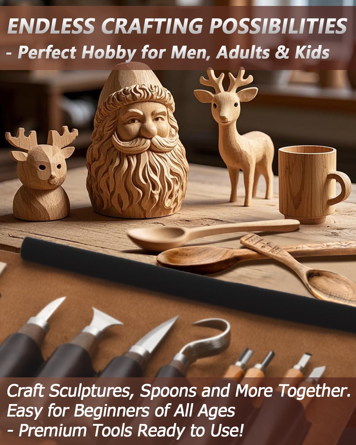 Wood Carving Kit Whittling Kit: Wood Carving Knife Tools with Leather Case