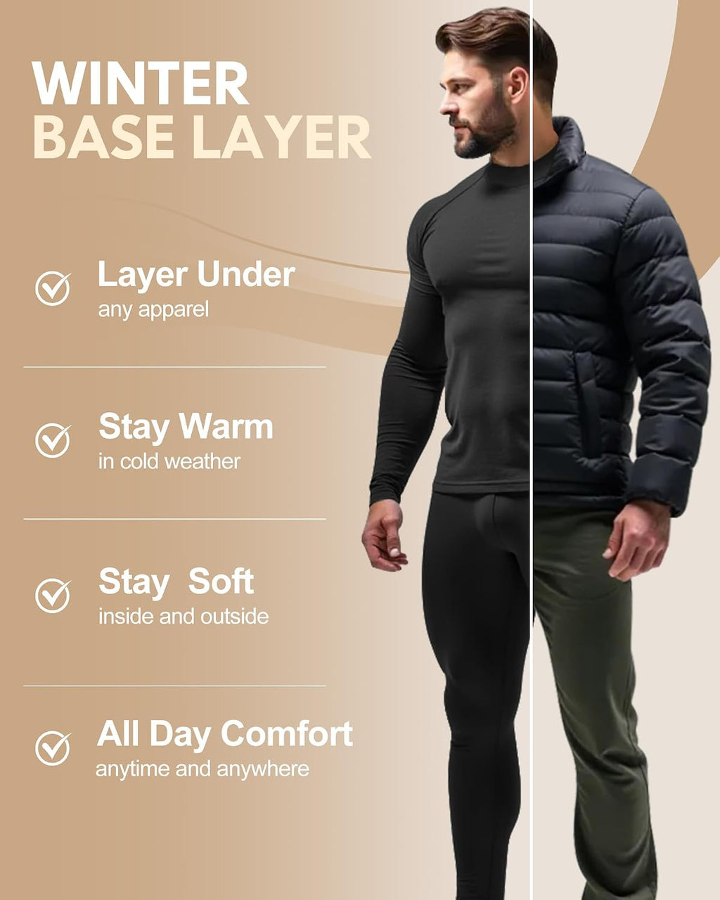 Mens Thermal Underwear Long Johns Base Layer Set Cold Weather 1/2/3 Pack