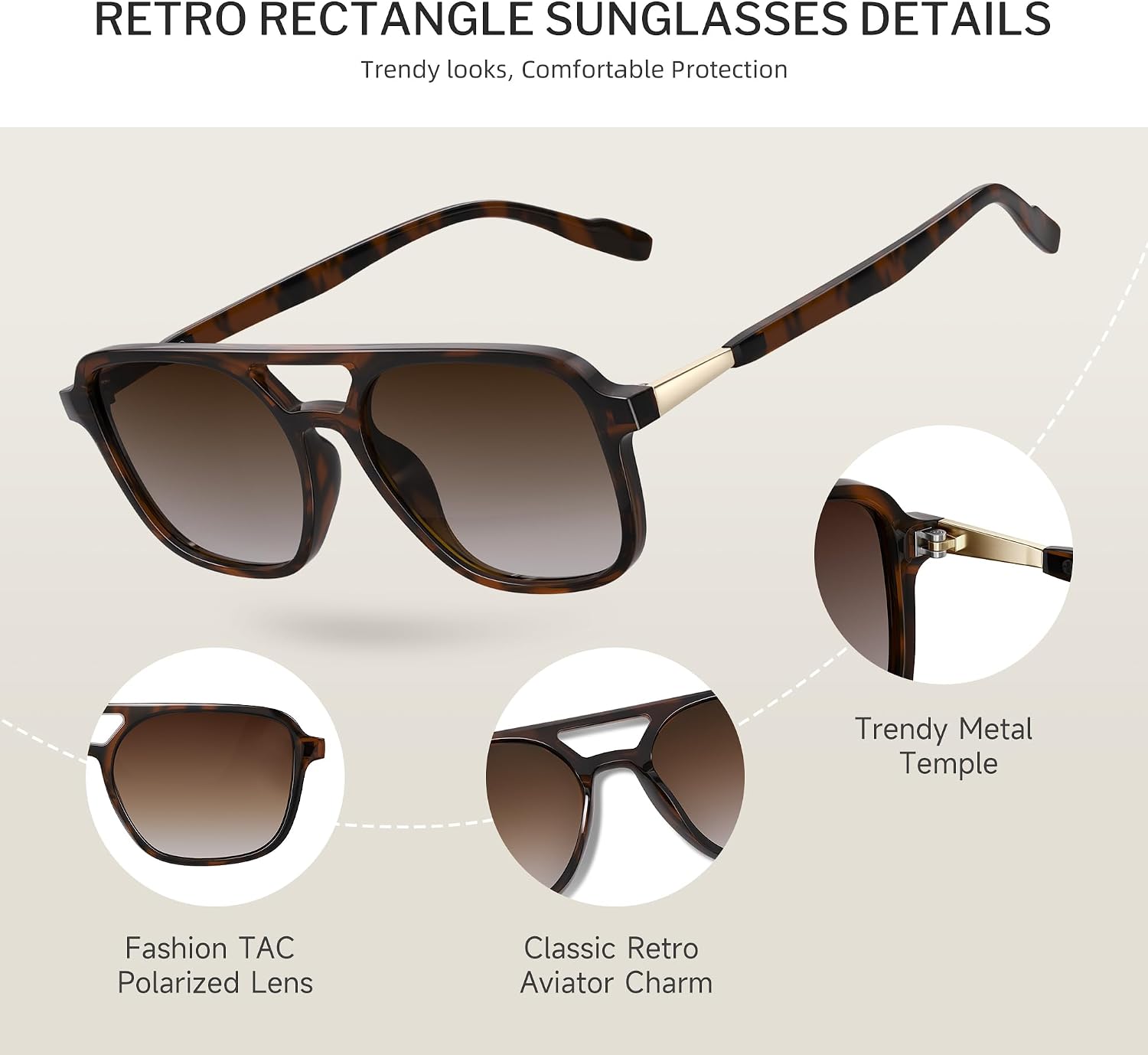 Retro Aviator Sunglasses for Women Men,Trendy Polarized Sun Glasses