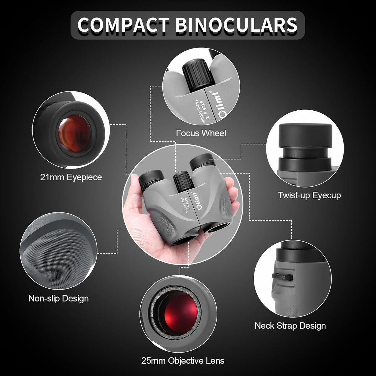 8x25 Compact Binoculars, Small Lightweight Handheld Portable Mini Pocket BAK-4 Prism 8.2° Wide Angle View ED Lens Professional HD Optics for Adults Outdoor Travel Bird Watching Hiking Birding Concert