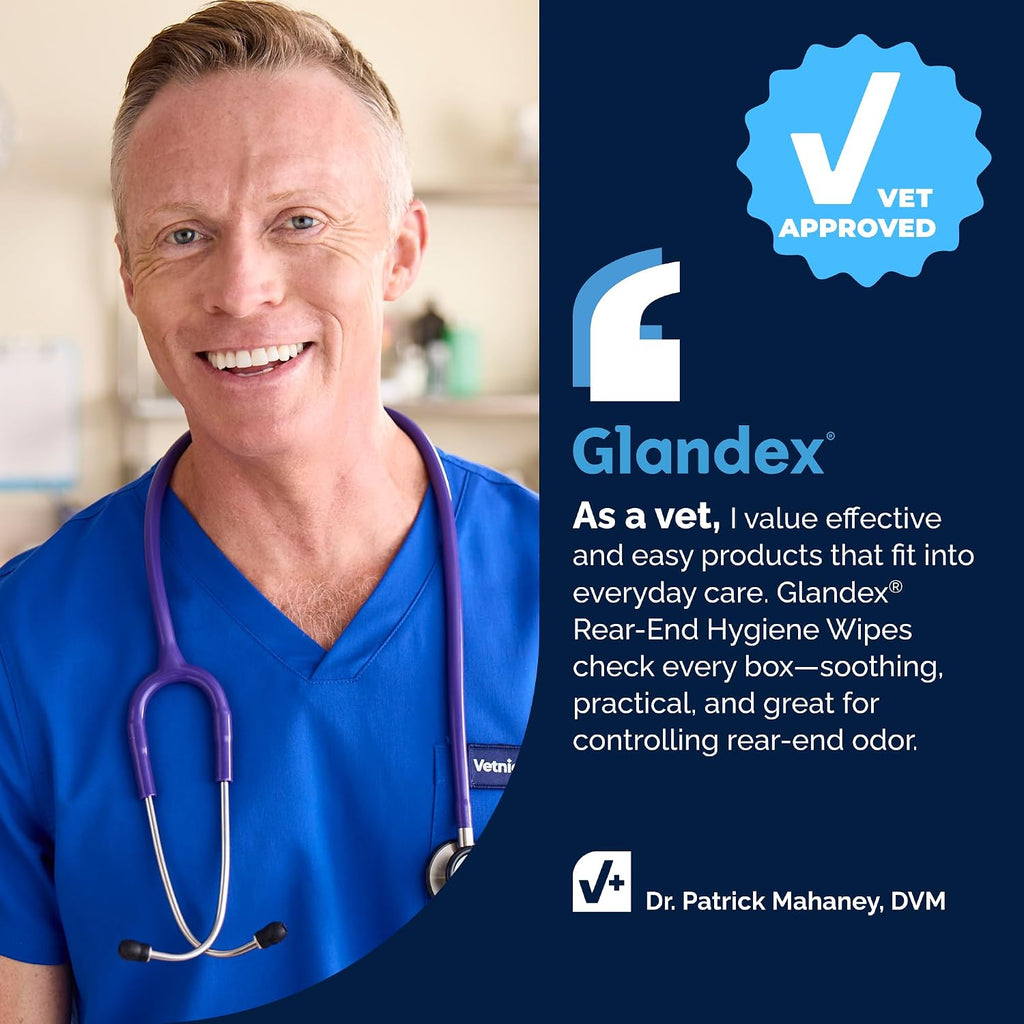 Vetnique Glandex Rear End Wipes for Dogs & Cats, Anal Gland Hygiene