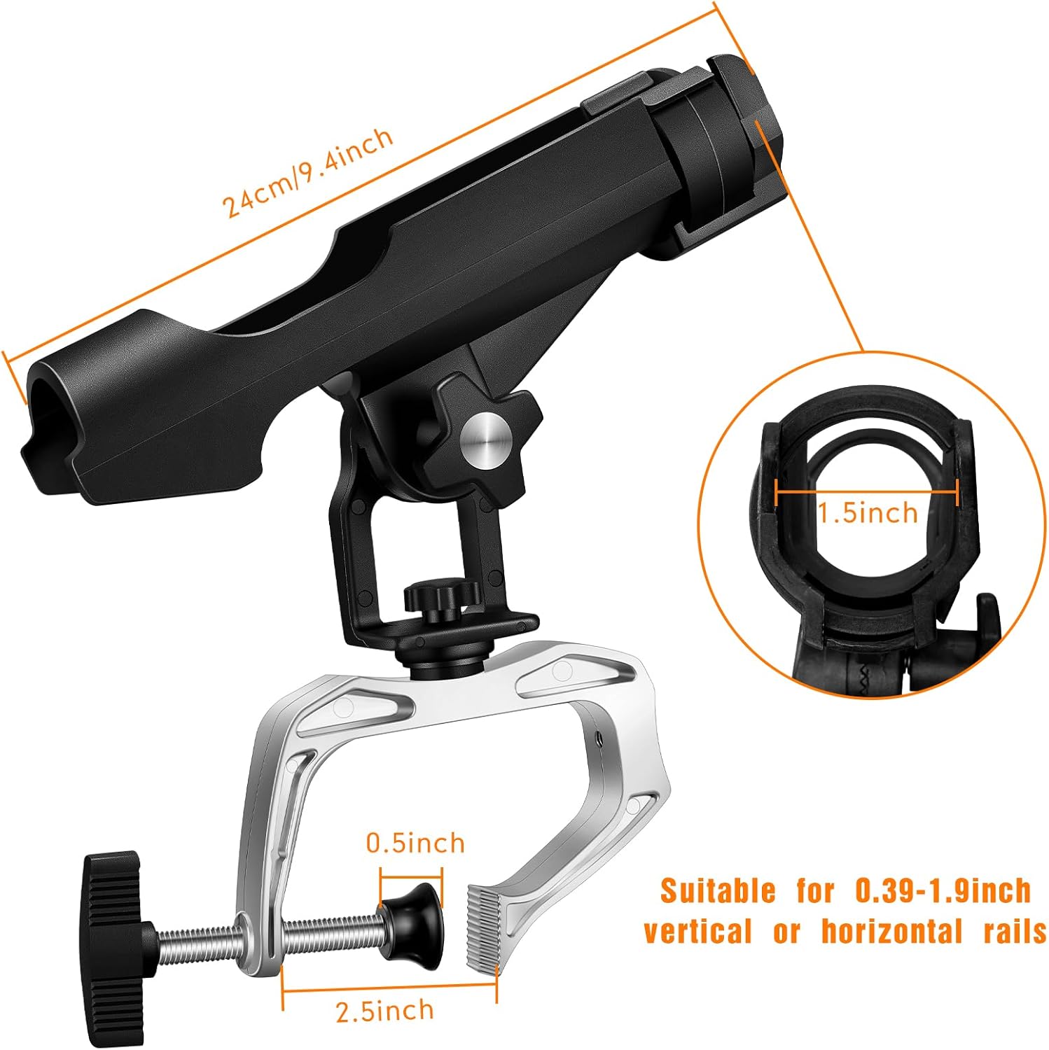 Liliful 6 Pack Fishing Boat Rod Holder 360 Degree Adjustable with Large Clamp Boat Rod Bracket Folding Fishing Pole Holders for Kayak Canoe Raft