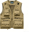 Outdoor Utility Vest for Men & Women, Lightweight Breathable Mesh Vest with Multiple Pockets for Fishing, Photography, Hiking, Camping, Travel & Safari, Khaki
