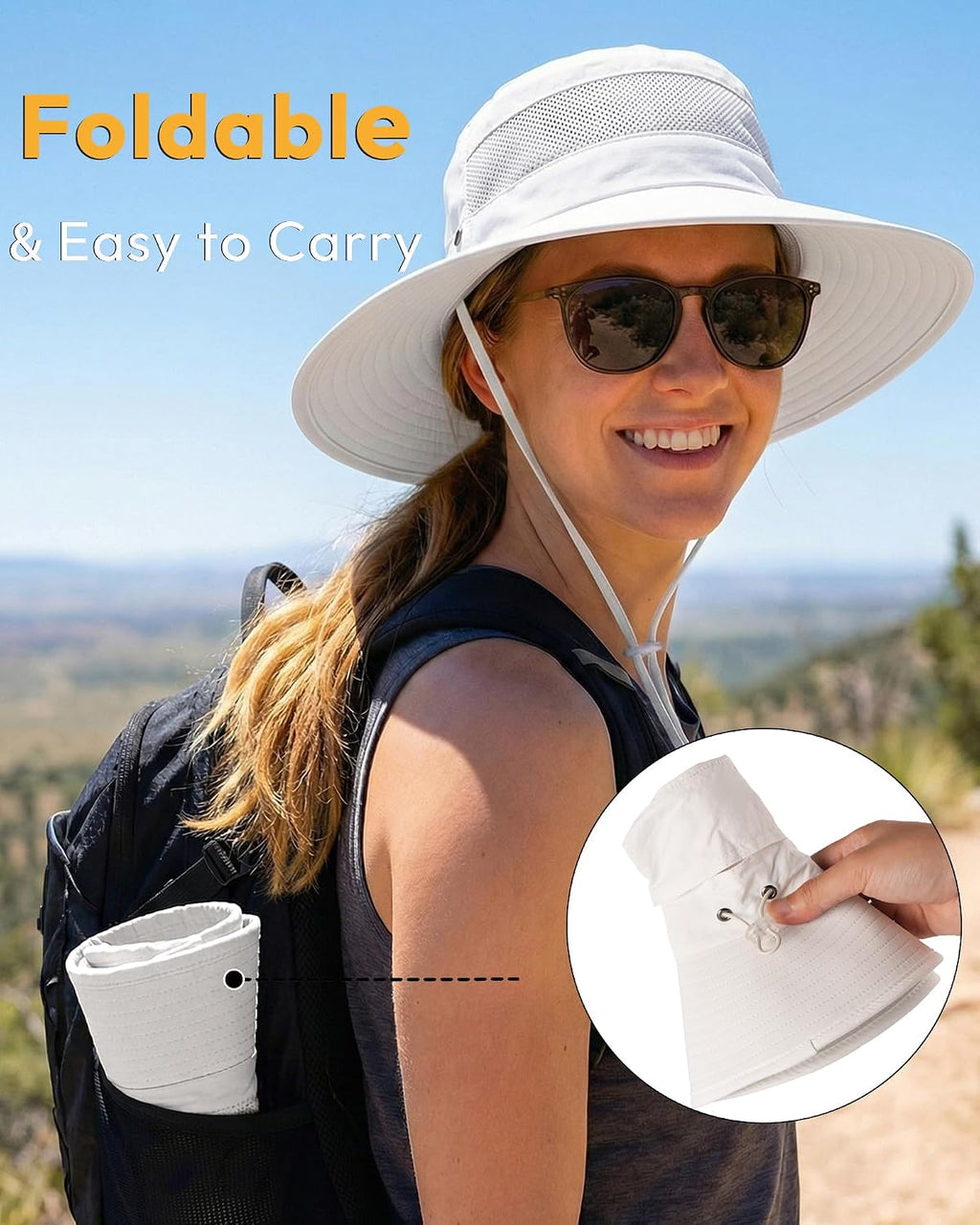 Women's Sun Hat Sun Protection Wide Brim Bucket with Ponytail Hole Summer