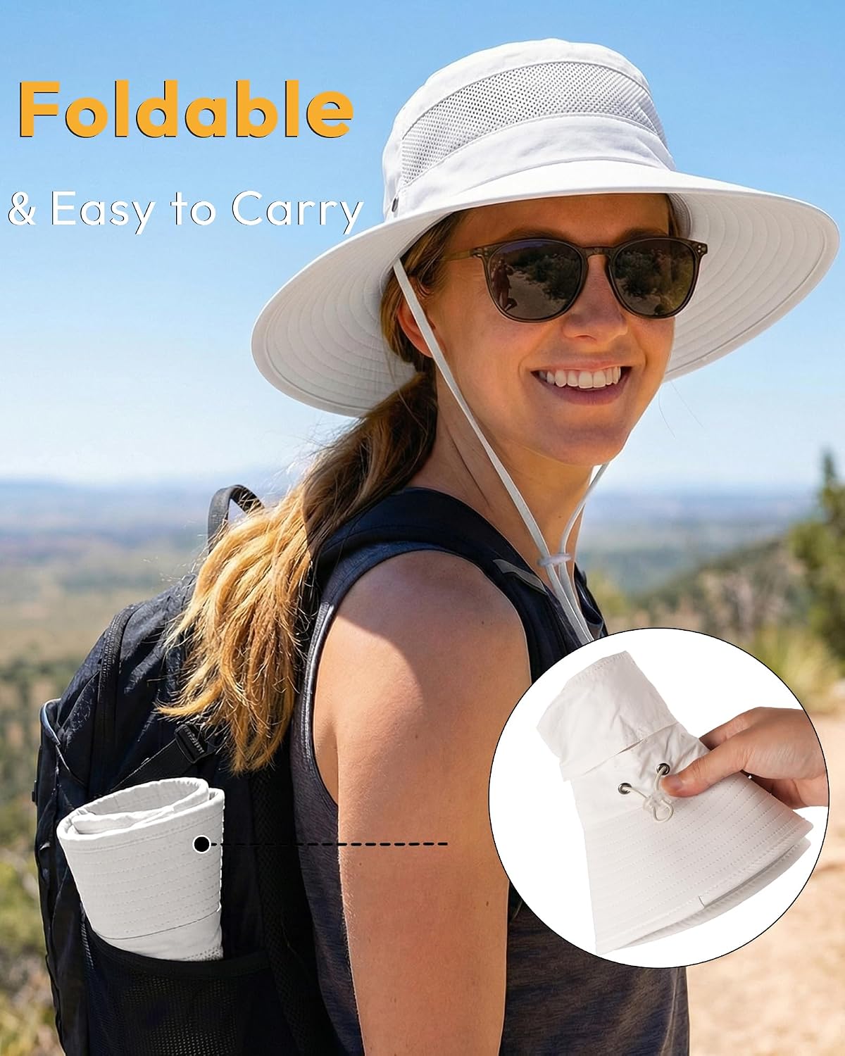 Women's Sun Hat Sun Protection Wide Brim Bucket with Ponytail Hole Summer