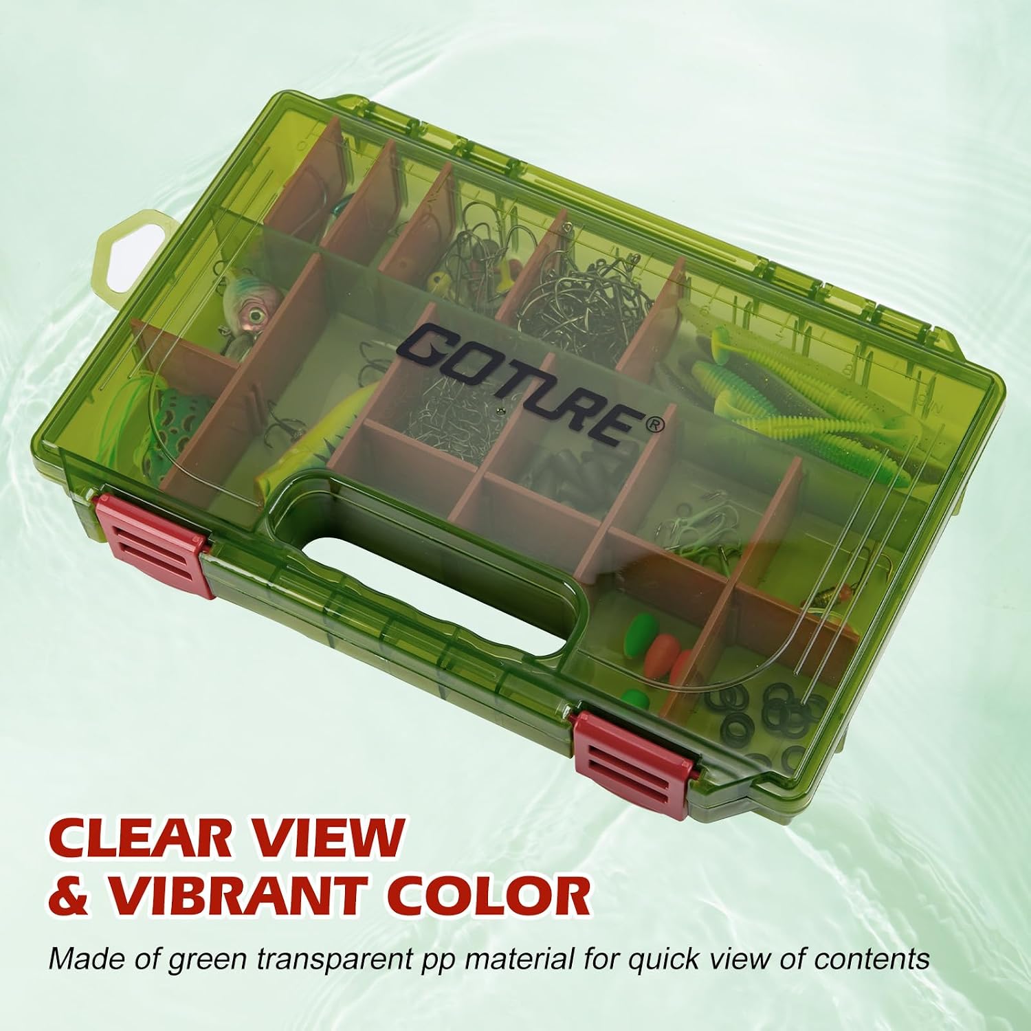 Goture Fishing Tackle Box Organizer - Transparent Fishing Organizer Box w/Measurement Ruler, Adjustable Dividers, Dual Latches | 2 Pcs 3600 Tackle Tray| Ergonomic Grip
