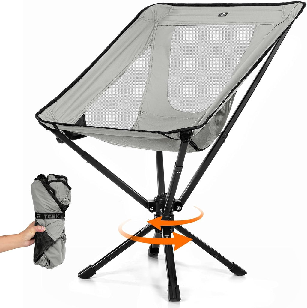 TCEK Portable Camping Chair - SwivelCore 180 Swivel & Auto-Return, Small Compact Lightweight Folding Chairs for Adults, Outdoor Backpack Chair for Adventures, Setup in Seconds, Support 300 LBS