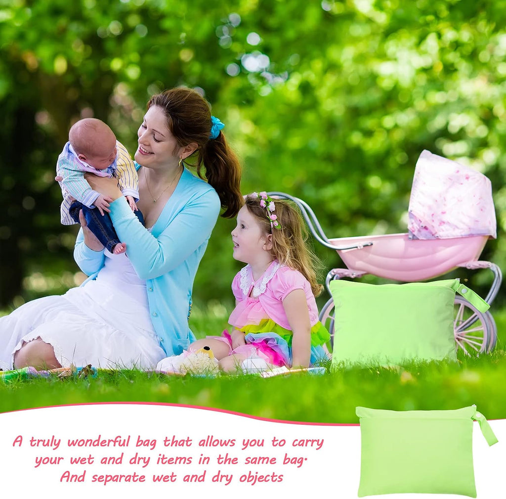 Shappy 4 Pieces Wet Dry Bag for Baby Cloth Diapers Wet Diaper Bag Washable Travel Bags Reusable with 2 Pockets for Pool Yoga Gym Travel Beach Swimwear Clothes(Green& Black)
