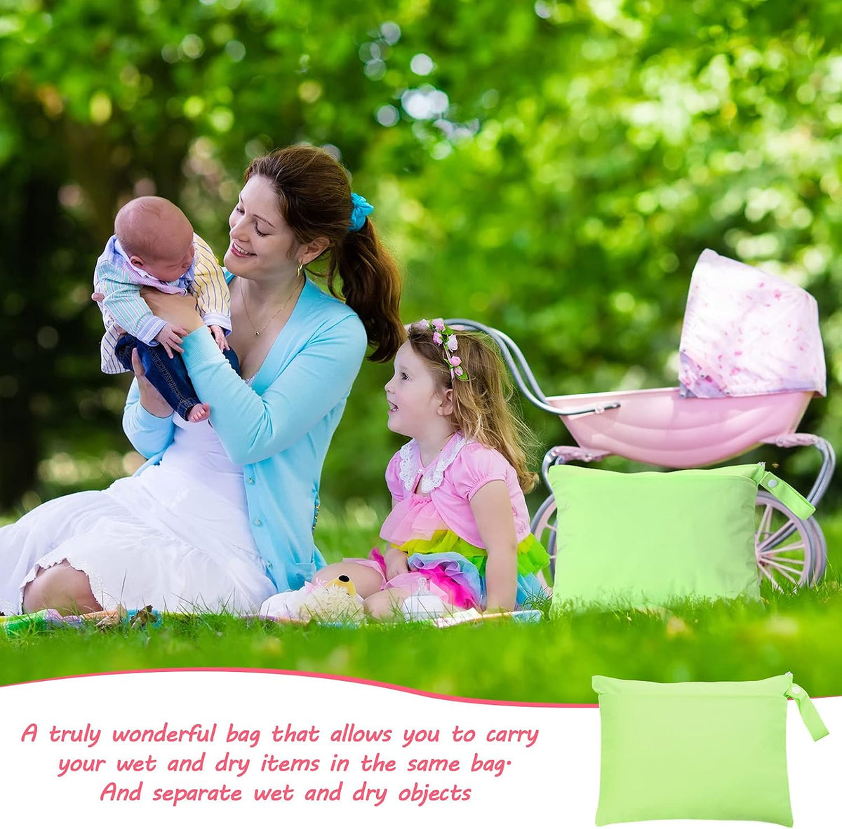 Shappy 4 Pieces Wet Dry Bag for Baby Cloth Diapers Wet Diaper Bag Washable Travel Bags Reusable with 2 Pockets for Pool Yoga Gym Travel Beach Swimwear Clothes(Green& Black)