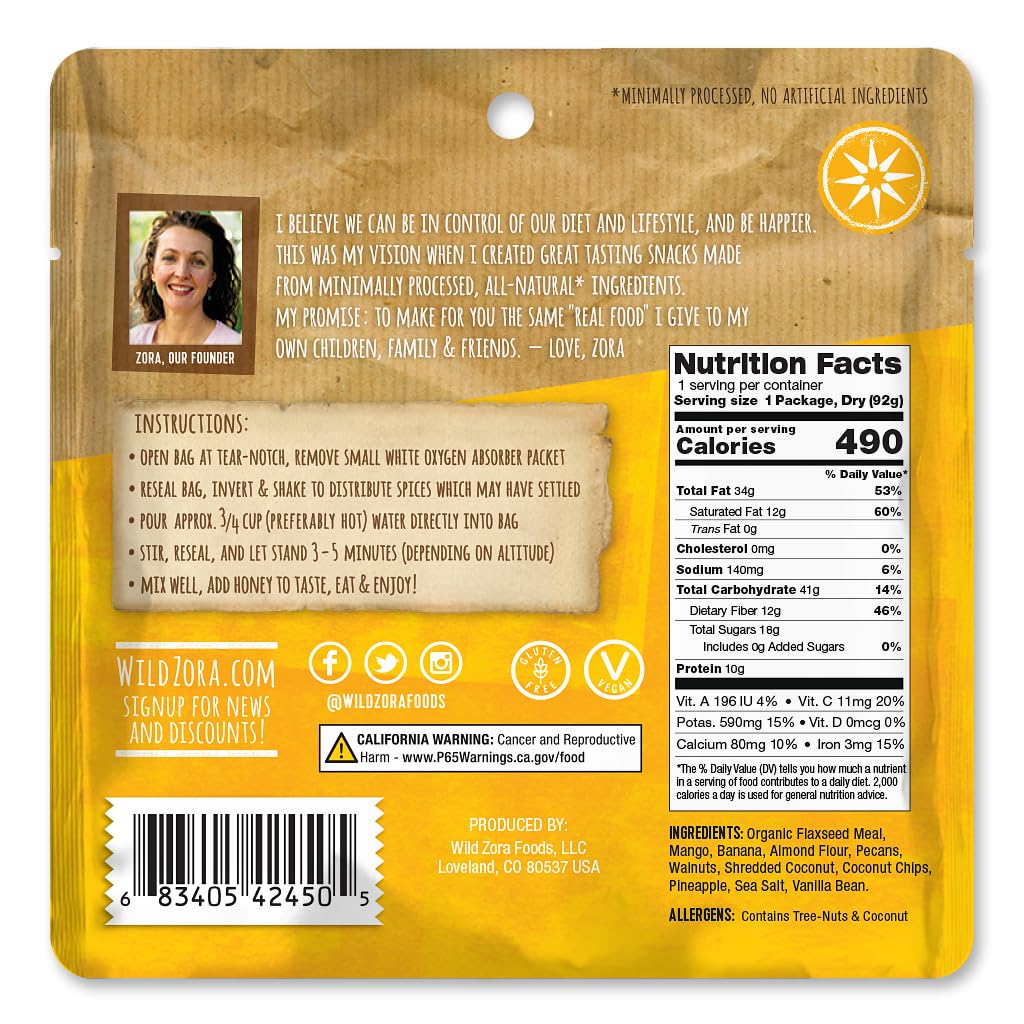 Wild Zora Paleo Freeze Dried Meals for Backpacking & Camping - Healthy Gluten Free & Grain Free Camping Meals/Backpacking Food + No Added Sugar - Great for Travel (Palisade Pineapple Mango 2-pack)