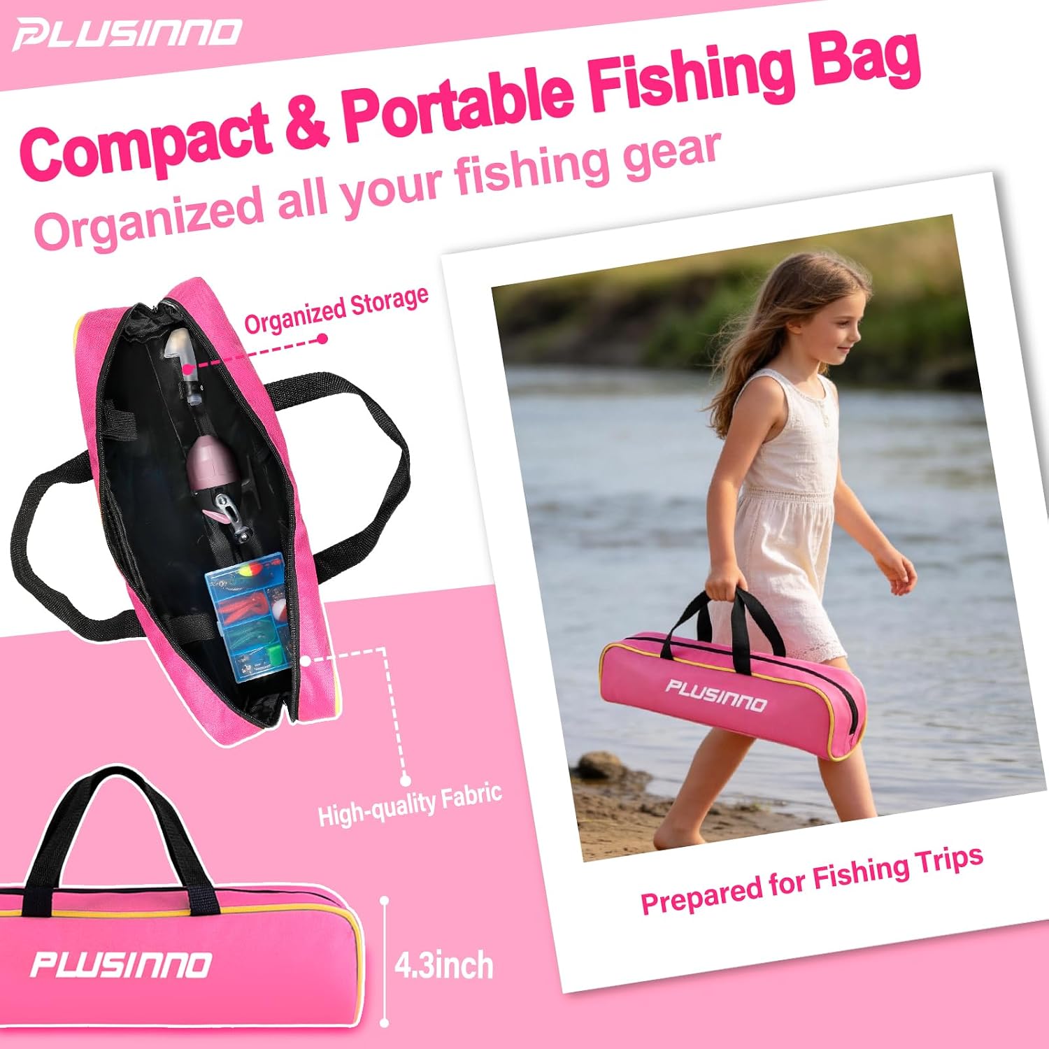 PLUSINNO Kids Fishing Pole with Spincast Reel Telescopic Fishing Rod Combo Full Kits for Boys, Girls, and Adults