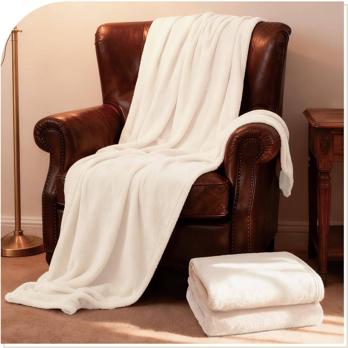 2 Pcs Flannel Fleece Throw Blanket for Bed Couch Large Soft Blanket Lightweight Throw for Sofa,Couch,Travel,Camping,(Beige,50x60 Inch)