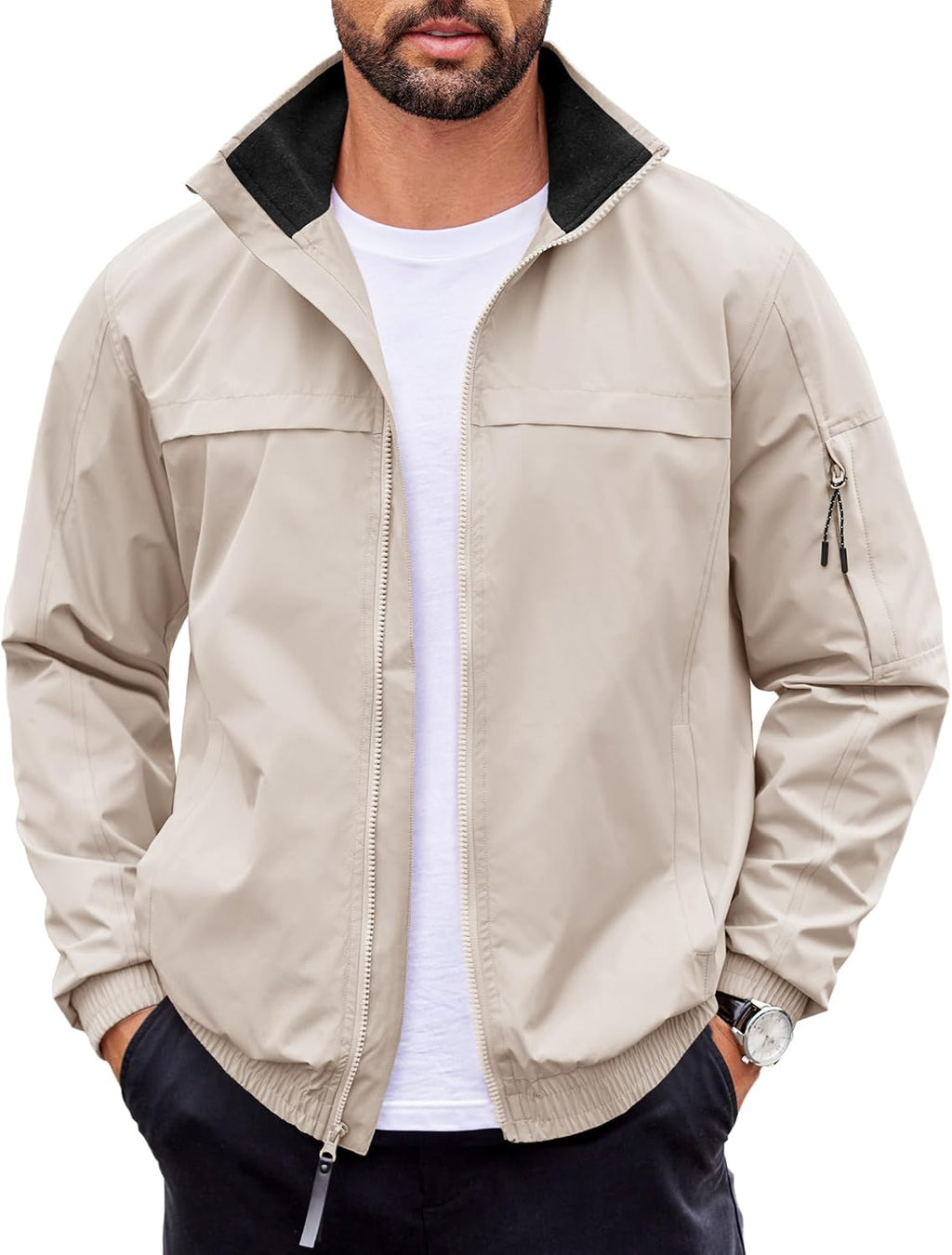 COOFANDY Mens Lightweight Bomber Jackets Stand Collar Windbreaker Softshell Jacket Zip Up Coat for Fall Outdoor