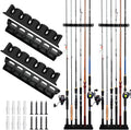 2-Set Vertical Fishing Rod Holders Wall-Mounted Holds 12 Rods or Combos