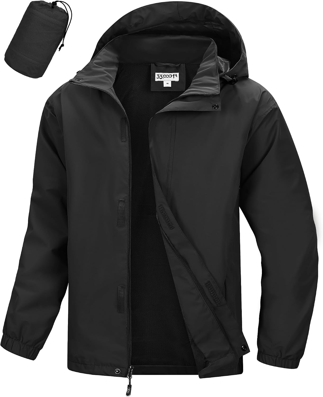 33,000ft Men's Waterproof Rain Jacket Packable Lightweight Hood Rain Shell