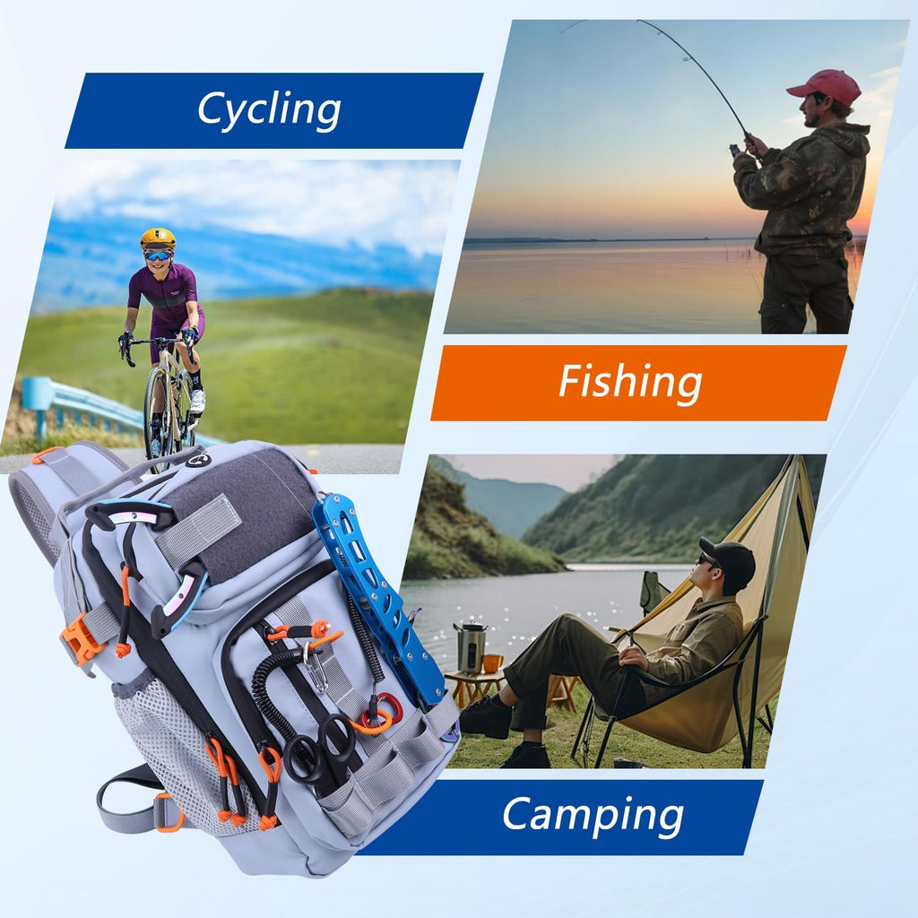Fishing Backpack Tackle Storage Bag with 2 Tackle Boxes(Grey)