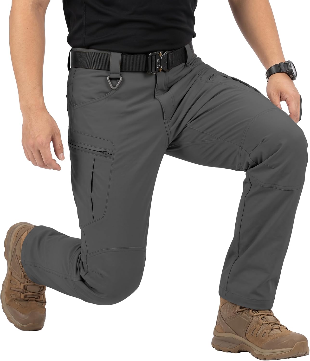 Men's Stretch Tactical Pants Lightweight Hiking Cargo Pants Water Resistant Multi Pocket Casual Outdoor Work Pants (No Belt)