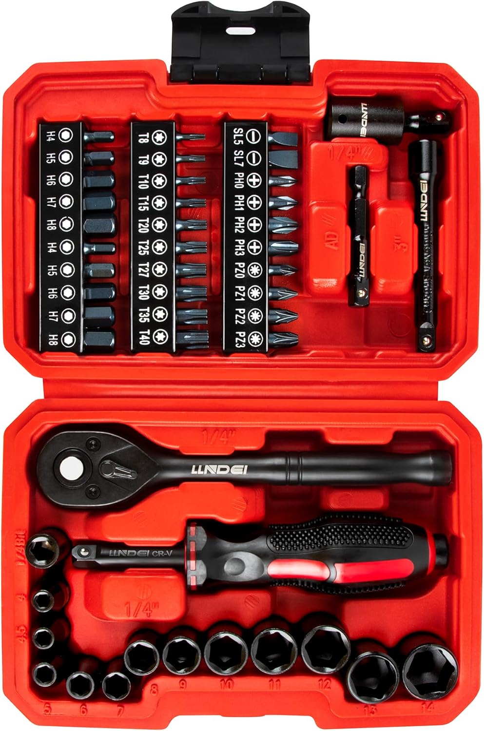 LLNDEI 48 Piece 1/4" Mini Socket Ratchet Wrench Set, Metric Shallow(4-14mm)