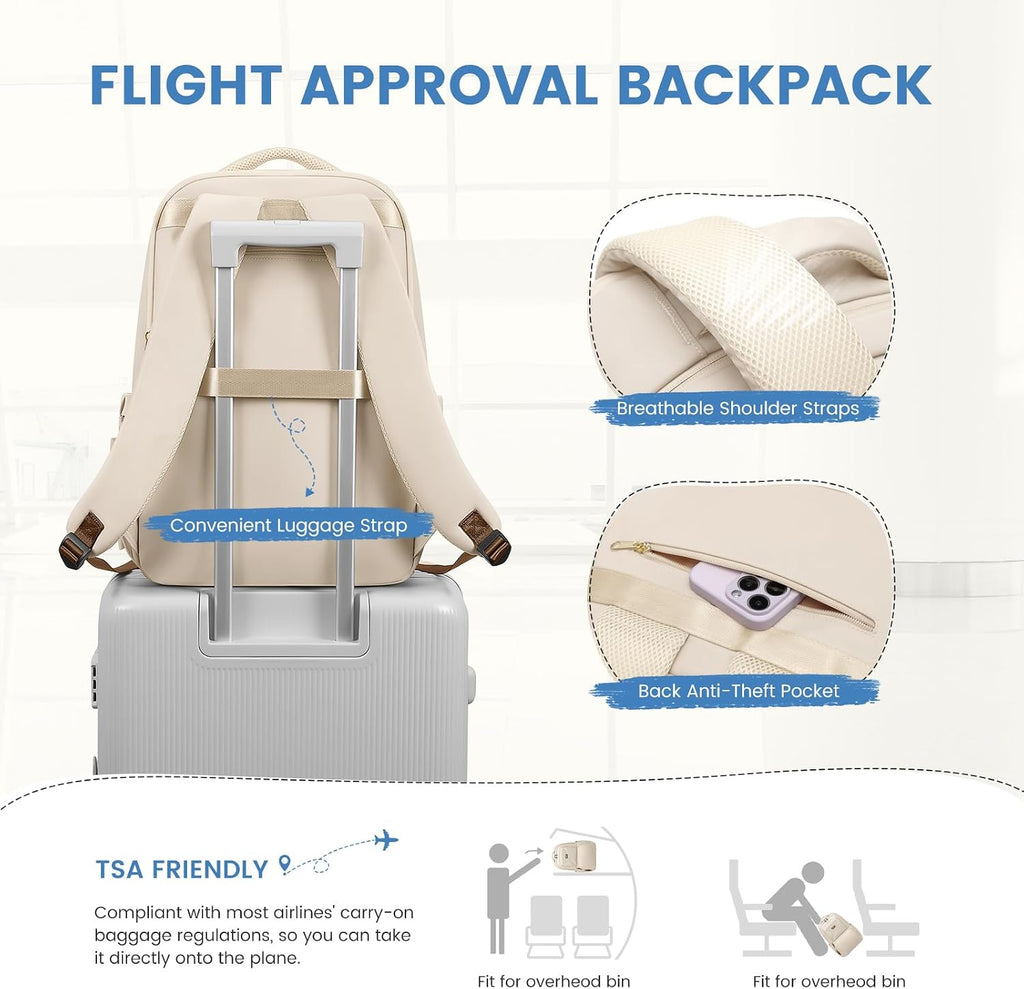 GOLF SUPAGS Lunch Backpack 16 Inch Laptop Backpack with Insulated Cooler Lunch Box Food Bag for College Work Camping Picnics (Apricot)